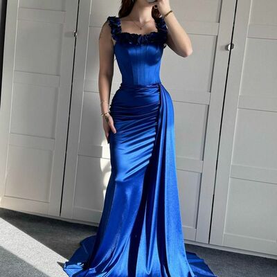 Elegant royal blue sheath prom dress formal dress evening gowns