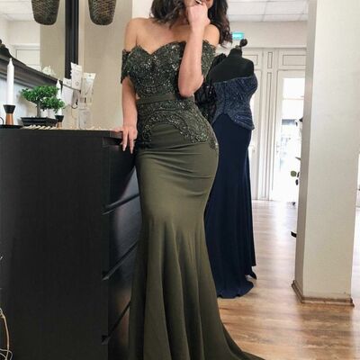 Sexy off the shoulder lace appliques prom dress formal dress evening gowns