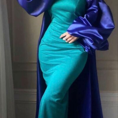 Elegant blue and royal blue sheath prom dress formal dress evening gowns