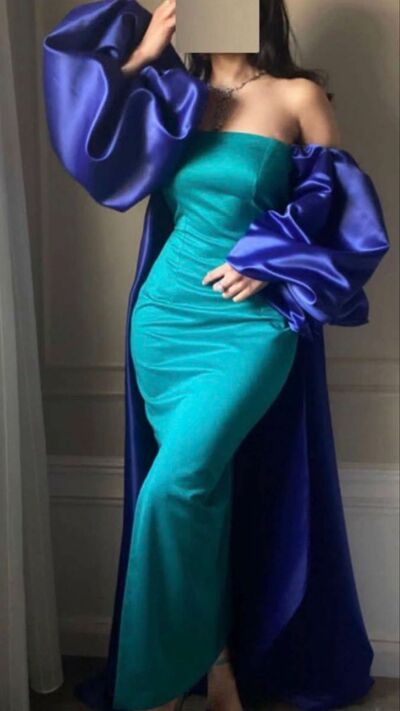 Elegant Blue and Royal Blue Sheath Prom Dress Formal Dress Evening Gowns