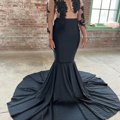 Elegant sheath lace appliques long sleeve african girls prom dress formal dress evening gowns