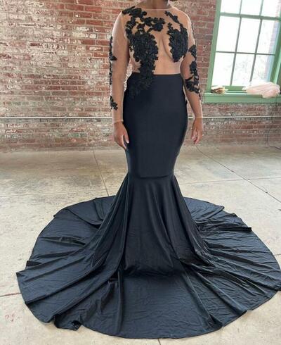 Elegant Sheath Lace Appliques Long Sleeve African Girls Prom Dress Formal Dress Evening Gowns