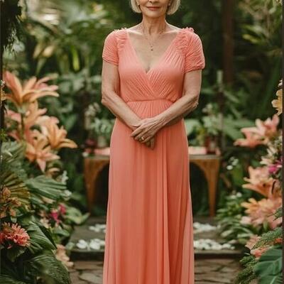 Elegant coral sheath short sleeve mother of the bride/groom dress evening formal prom dress