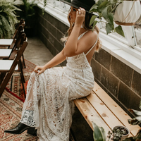 Bohemian Lace Wedding Dress, Boho Backless Bridal Dress Bridal Gown - Thumbnail 3