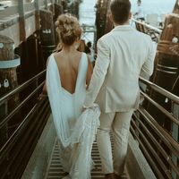 Sheath Lace Wedding Dress, V-neck Backless Bridal Dress Bridal Gown - Thumbnail 1