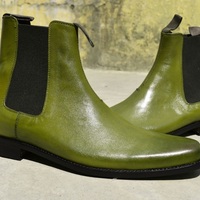 Handmade Men's Olive Leather Formal Chelsea Ankle High Dress Boot - Thumbnail 1