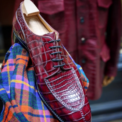 Handmade men burgundy patina crocodile/alligator leather oxford lace up dress shoes - Thumbnail 4