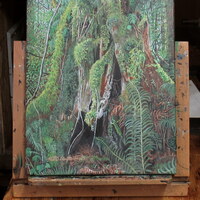 "Hollowed Tree Stump" Original acrylic painting by N.E.Thompson, artwork size 11x14 inches - Thumbnail 1
