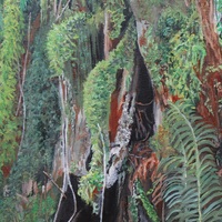 "Hollowed Tree Stump" Original acrylic painting by N.E.Thompson, artwork size 11x14 inches - Thumbnail 2