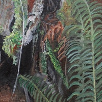 "Hollowed Tree Stump" Original acrylic painting by N.E.Thompson, artwork size 11x14 inches - Thumbnail 3