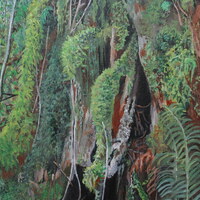 "Hollowed Tree Stump" Original acrylic painting by N.E.Thompson, artwork size 11x14 inches - Thumbnail 5