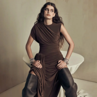 Chic Sleeveless Ruched Waist Brown Maxi Dress - Thumbnail 5