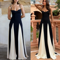 Women's Black & White Patchwork Strap Midi Dress - Thumbnail 3