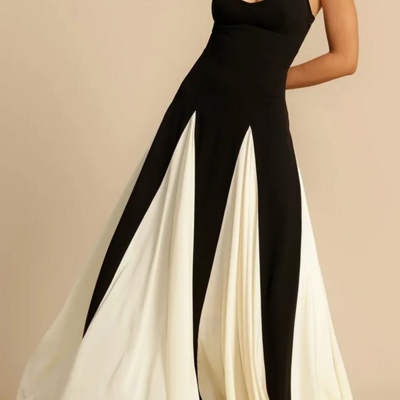 Women's black & white patchwork strap midi dress