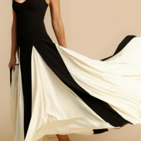 Women's Black & White Patchwork Strap Midi Dress - Thumbnail 1