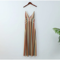 Sexy Deep V-Neck Crochet Halter Long Dress  - Thumbnail 3