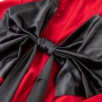Big Bow Ribbon Off-shoulder Velvet Party Dress - Thumbnail 8