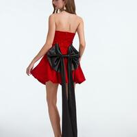 Big Bow Ribbon Off-shoulder Velvet Party Dress - Thumbnail 5