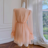 Chiffon V-neck Long Sleeve Ruffle Dress - Thumbnail 2