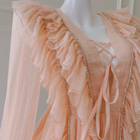 Chiffon V-neck Long Sleeve Ruffle Dress - Thumbnail 3