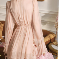 Chiffon V-neck Long Sleeve Ruffle Dress - Thumbnail 7