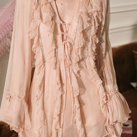 Chiffon V-neck Long Sleeve Ruffle Dress - Thumbnail 6