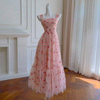 Sweet Cherry Print Mesh Dress Maxi Dress - Thumbnail 1