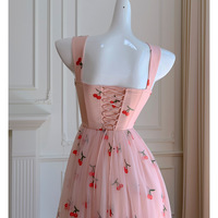 Sweet Cherry Print Mesh Dress Maxi Dress - Thumbnail 4