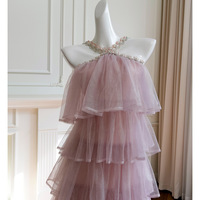 Halter Neck Rhinestone Cake Dress Party Dress - Thumbnail 2