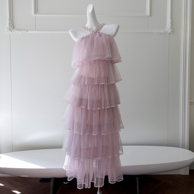 Halter neck rhinestone cake dress party dress