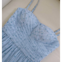 Sky Blue Mesh Dress With Puff Sleeves - Thumbnail 2
