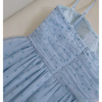 Sky Blue Mesh Dress With Puff Sleeves - Thumbnail 3