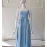 Sky Blue Mesh Dress With Puff Sleeves - Thumbnail 5