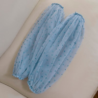 Sky Blue Mesh Dress With Puff Sleeves - Thumbnail 6