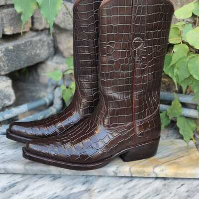 Crafted leather classic brown crocodile leather belly cowboy boot