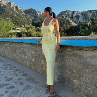 Yellow Sleeveless Knitted Beach Dress - Thumbnail 1