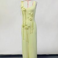 Yellow Sleeveless Knitted Beach Dress - Thumbnail 5