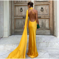 Elegant Ribbon Satin Long Party Dress - Thumbnail 6