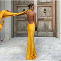 Elegant Ribbon Satin Long Party Dress - Thumbnail 3