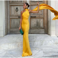 Elegant Ribbon Satin Long Party Dress - Thumbnail 4