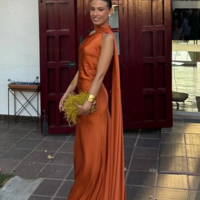 Elegant Ribbon Satin Long Party Dress - Thumbnail 5