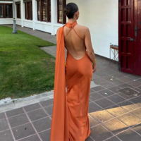 Elegant Ribbon Satin Long Party Dress - Thumbnail 7
