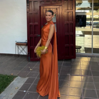 Elegant Ribbon Satin Long Party Dress - Thumbnail 8