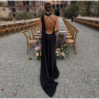 Elegant Ribbon Satin Long Party Dress - Thumbnail 1