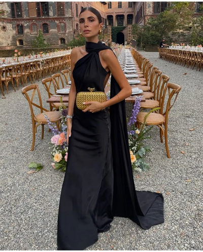 Elegant Ribbon Satin Long Party Dress