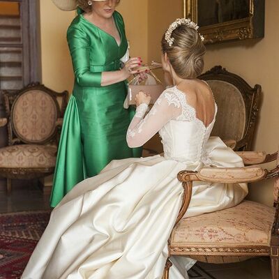 Elegant green sheath with detachable train mother of the bride/groom dress evening formal prom dress