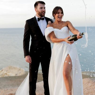 Simple beach wedding dress, side split bridal dress bridal gown