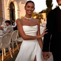 Sexy A-line Wedding Dress, Side Split Satin Bridal Dress Bridal Gown - Thumbnail 1