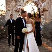 Sexy A-line Wedding Dress, Side Split Satin Bridal Dress Bridal Gown - Thumbnail 2