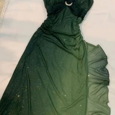 Halter ombre green chiffon backless prom dresses